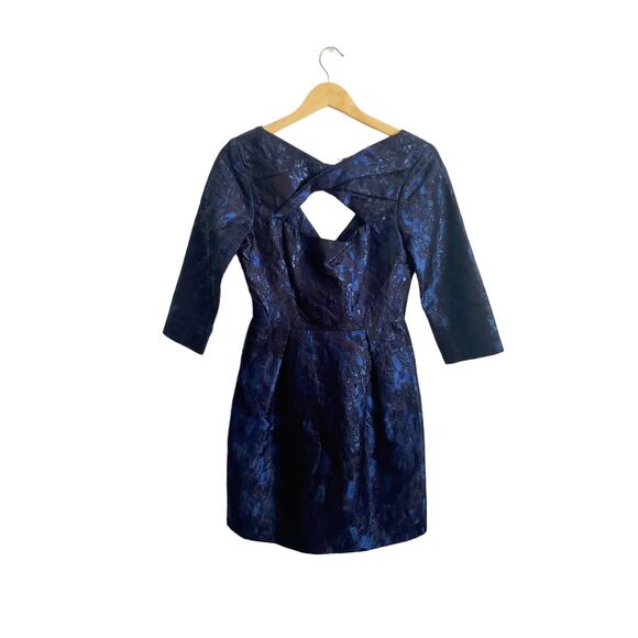 Lela Rose Silk Blend Cocktail Dress Blue/Black Size 2 - Picture 1 of 5